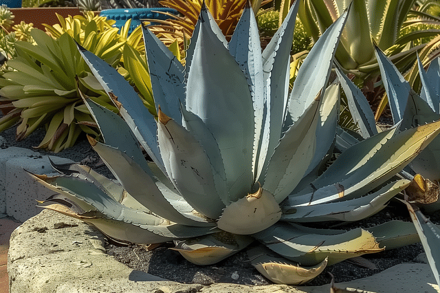 Agave growing outside in the sun