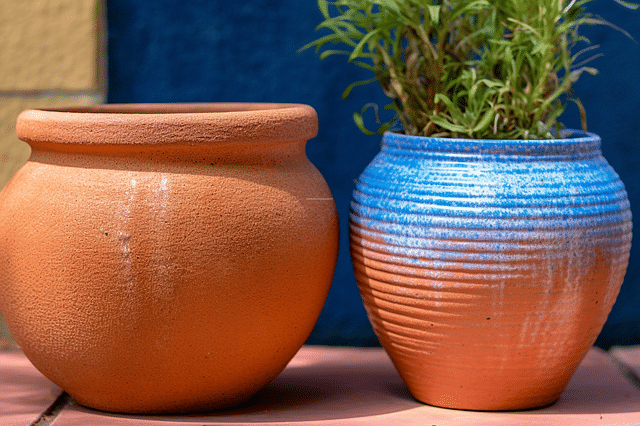 Terracotta and ceramic pot