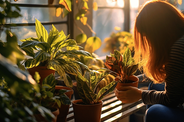 Checking plants for pests before bringing them indoors