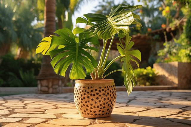 Monstera in a sunny spot outdoors